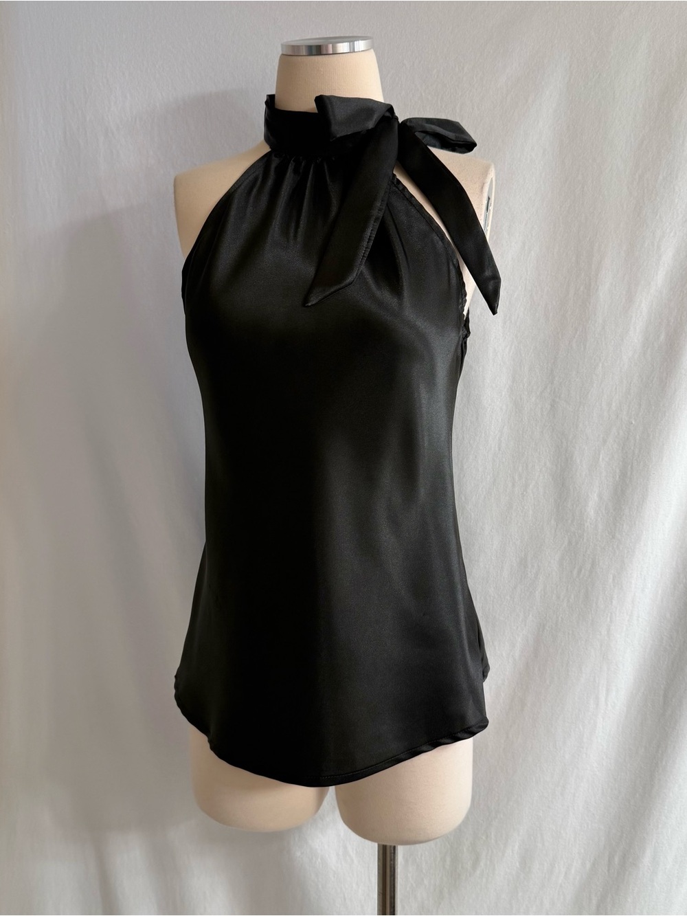 Vintage Y2K Black Satin Tie Neck Top